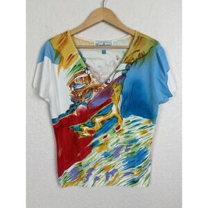 Vintage Patchington Womens Top Sz Large‎ Colorful Artsy Watercolor Eclectic